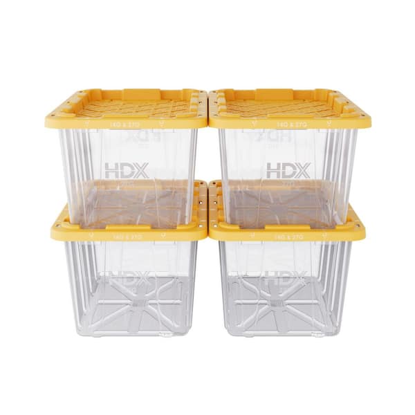 27 Gal. Tough Storage Tote in Clear with Yellow Lid (4-Pack)