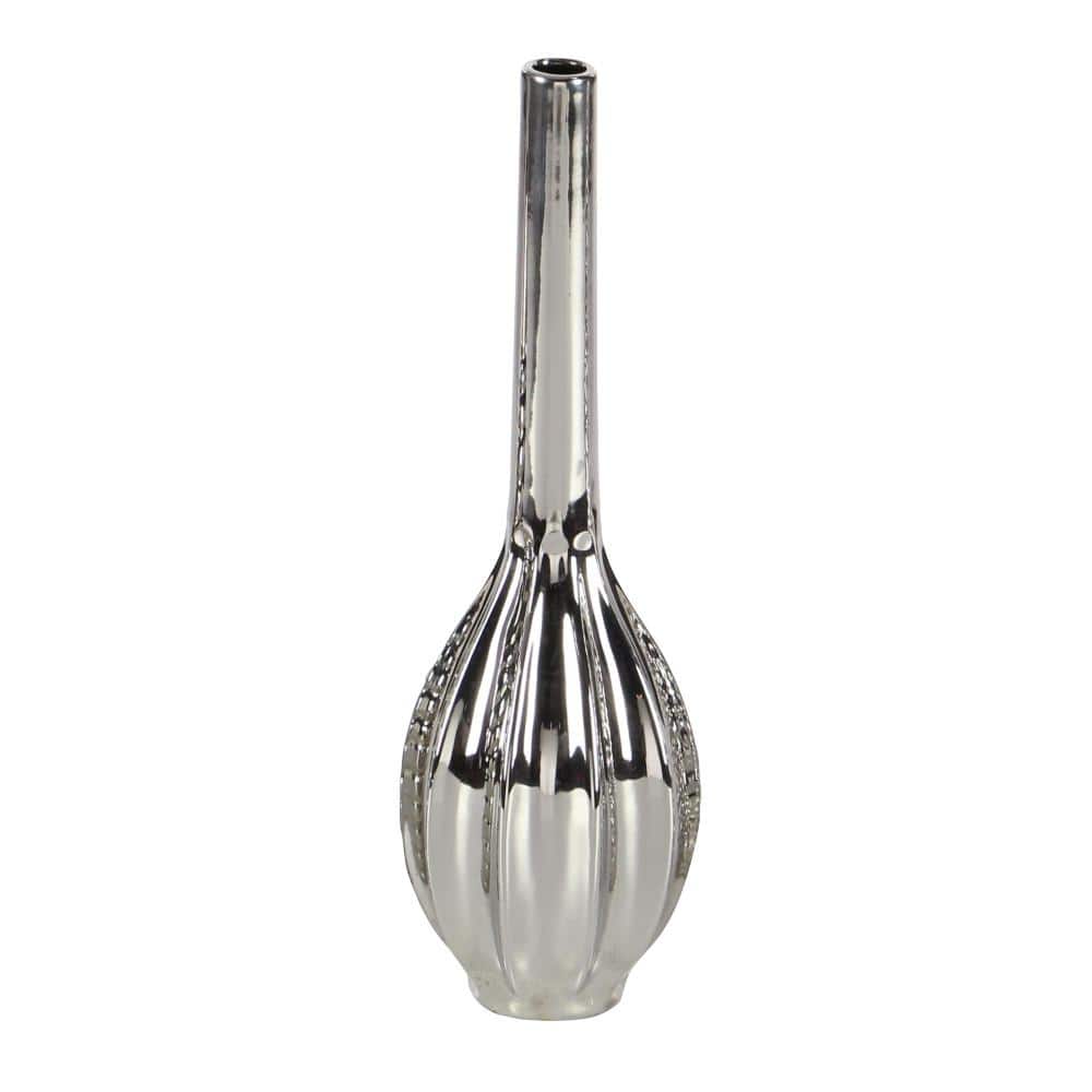 Elegant Trio Silver Ceramic Vase Set with Textured Finish