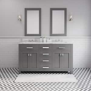 60 in. W x 21 in. D Vanity in Cashmere Grey with Marble Vanity Top in Carrara White, 2 Mirrors and Chrome Faucets