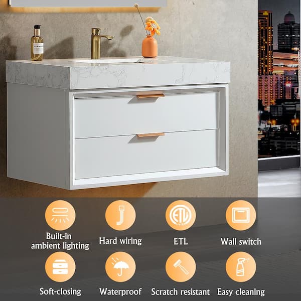 Xspracer Moray 36 in. W x 21 in. D x 21 in. H Floating Single Sink