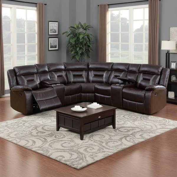 Benjara Brown Faux Leather Glider Recliner Power Sofa (Set of 3)