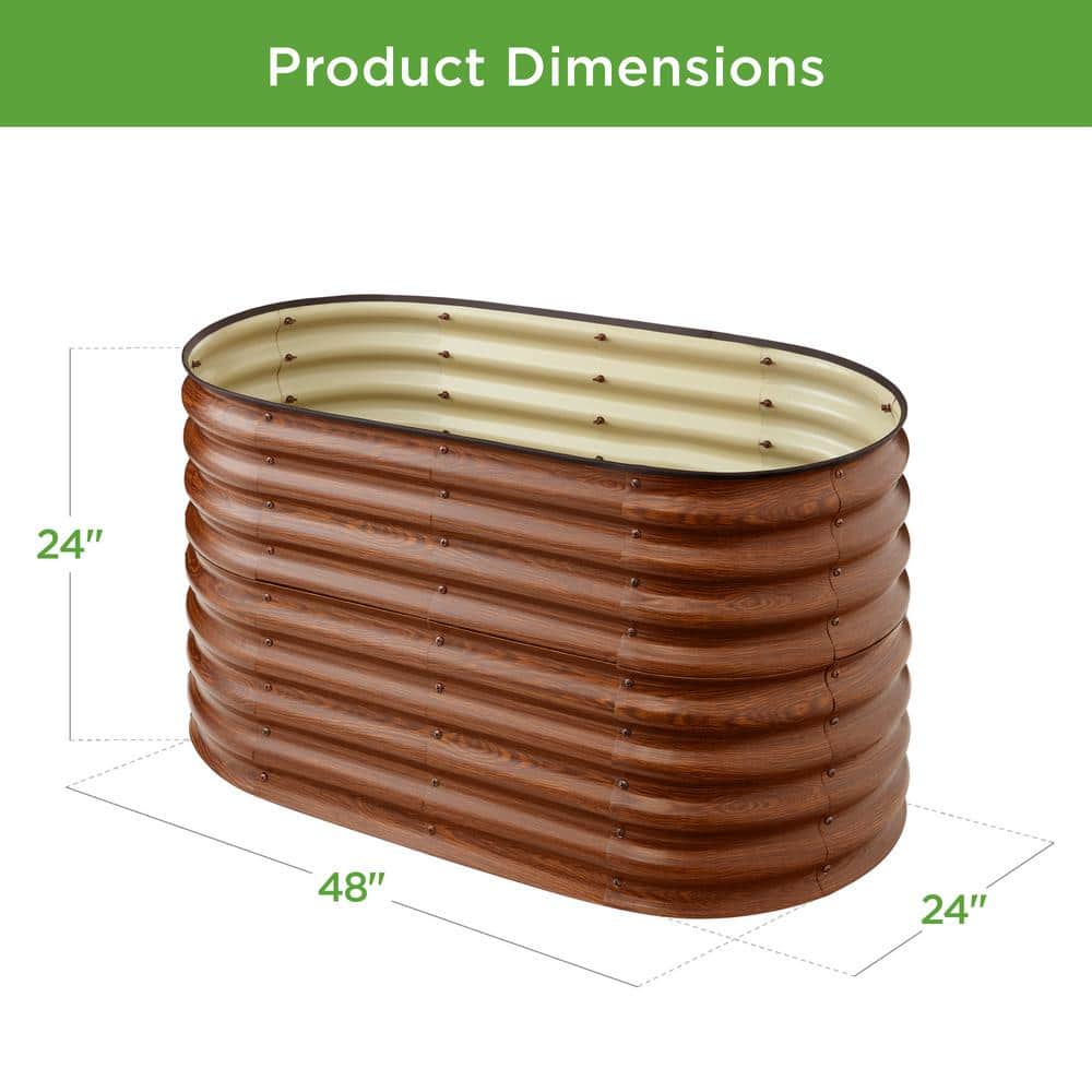 Wood Grain Oval Steel Raised Garden Bed Planter Box