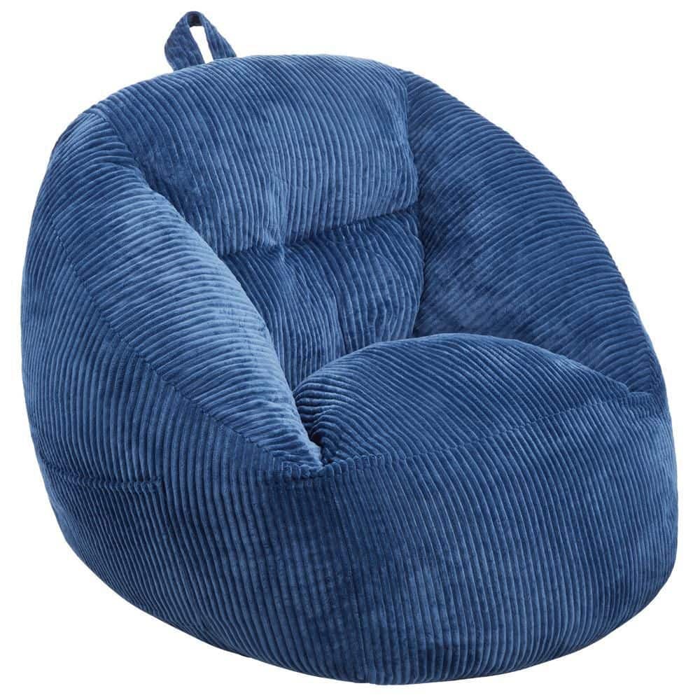 3 ft. Blue Polyester Bean Bag Chair with Memory Foam