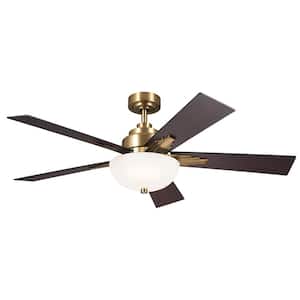 Vinea 52 in. Indoor Brushed Natural Brass Downrod Mount Ceiling Fan with Integrated LED with Wall Control Included