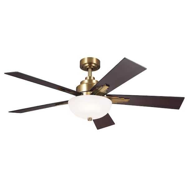 KICHLER Vinea 52 in. Integrated LED Indoor Brushed Natural Brass Downrod Mount Ceiling Fan with Wall Control