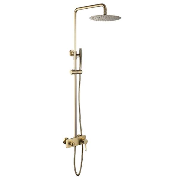 3-Spray 10 in. Dual Shower Head Wall Mount and Handheld Shower Head 2.3 GPM in Brushed Gold