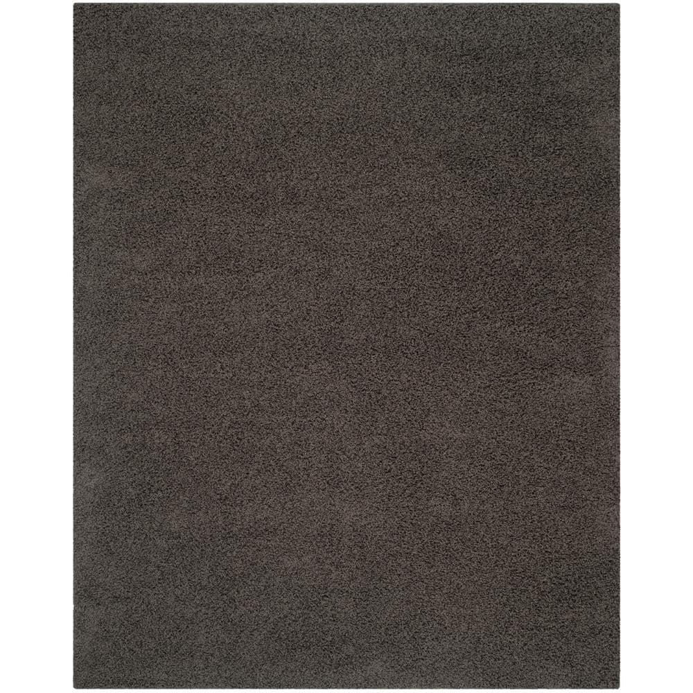 Athens Luxe Shag 9' x 12' Hand-Knotted Synthetic Area Rug in Dark Grey