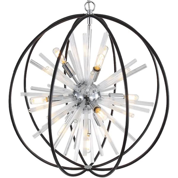 LAZYTIME HOME DECOR INC 12 light Black Chrome color Globular Crystal Chandelier for Entryway/DiningRoom/Livingroom with E12 Bulb Bulb excluded