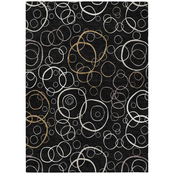Chantille Machine Washable Indoor/Outdoor Abstract ACN2408 Black 8 ft. x 10 ft. Area Rug