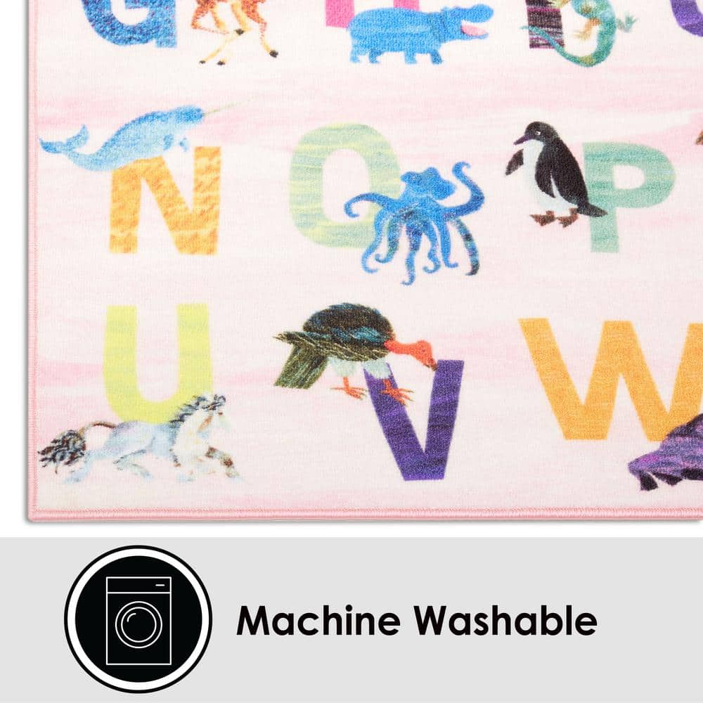 Pink Alphabet Zoo Synthetic Rectangular Kids Area Rug 4' x 6'