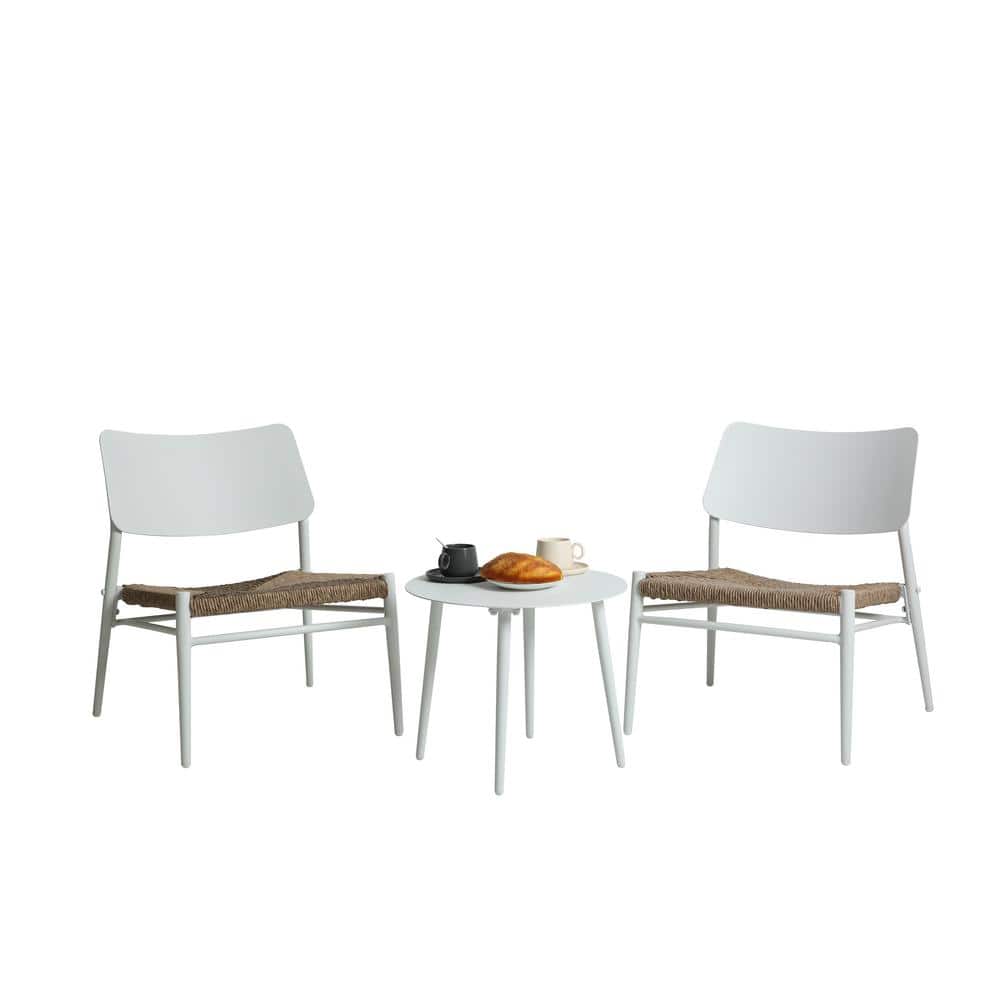 White 3-Piece Aluminum Outdoor Bistro Set, Patio Bistro Table and Chairs Se