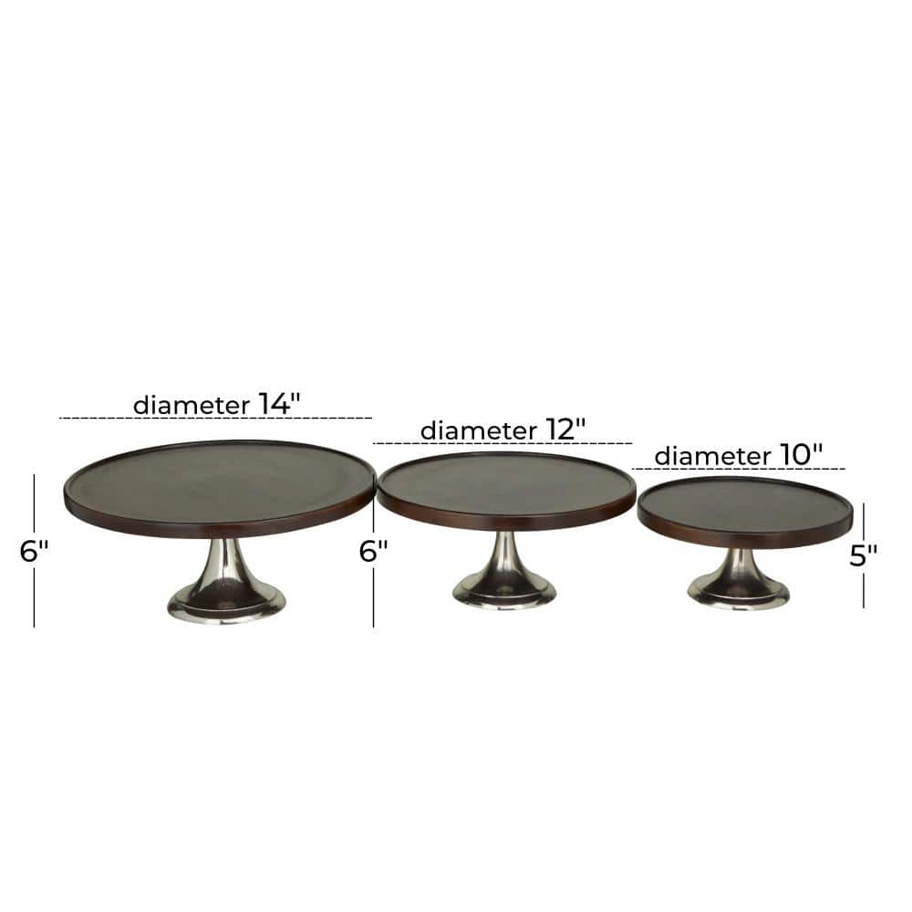 Dark Brown and Silver 3-Piece Round Pedestal Cake Stand Set