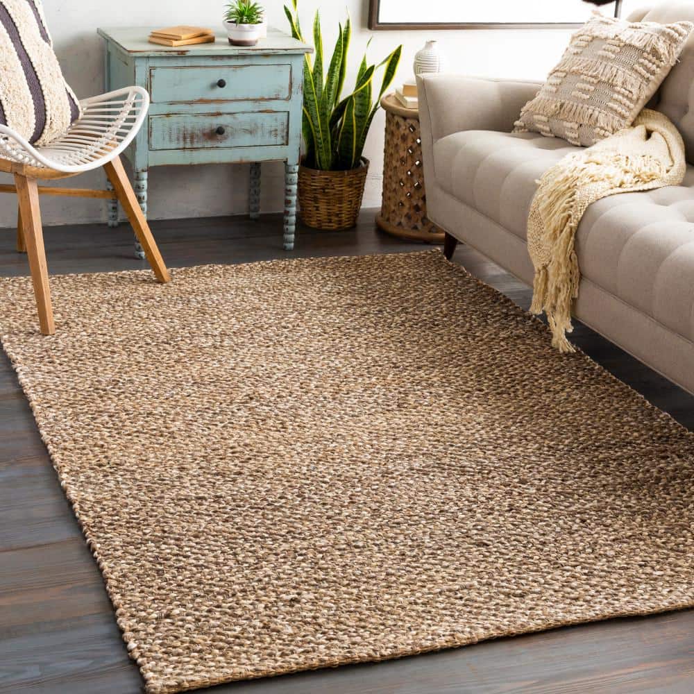 Taupe Handwoven Jute Rectangular Area Rug 5' x 7'