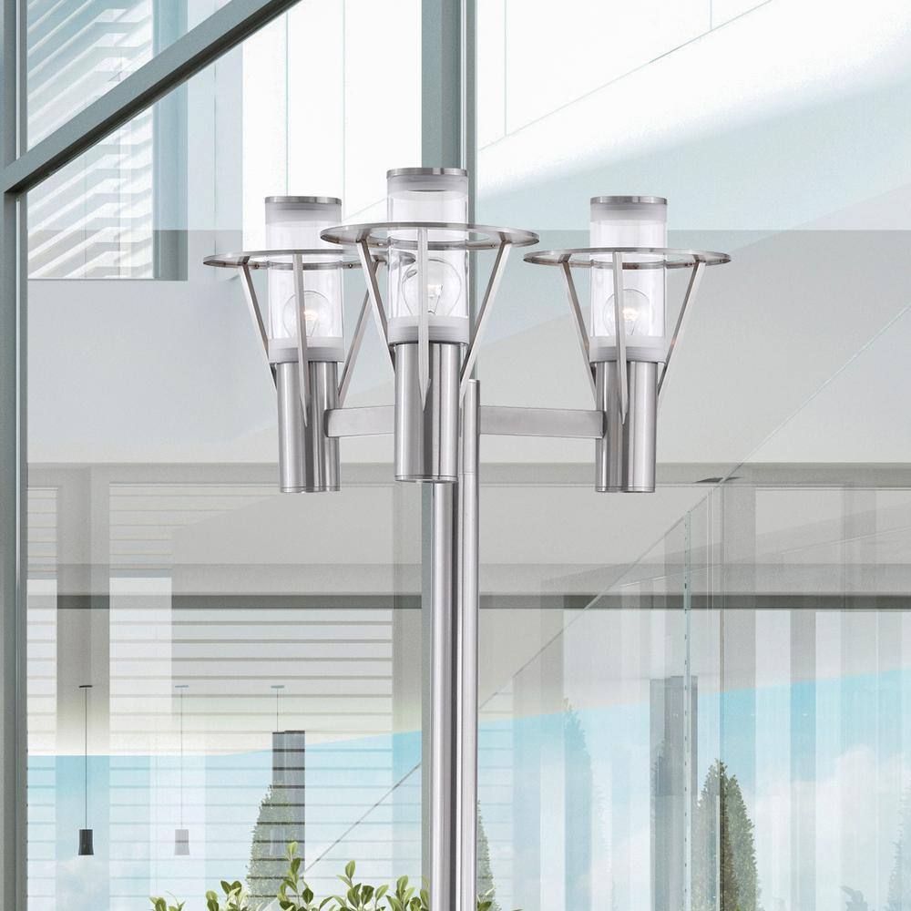 Belfast Modern Stainless Steel 86.75" Outdoor Lamp with Clear Glass