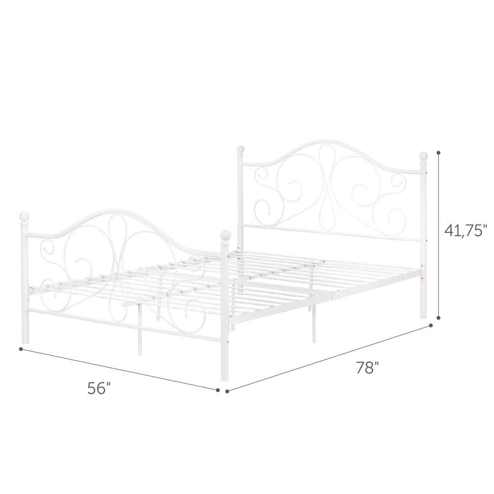 White Metal Full Bed Frame with Latticework Headboard