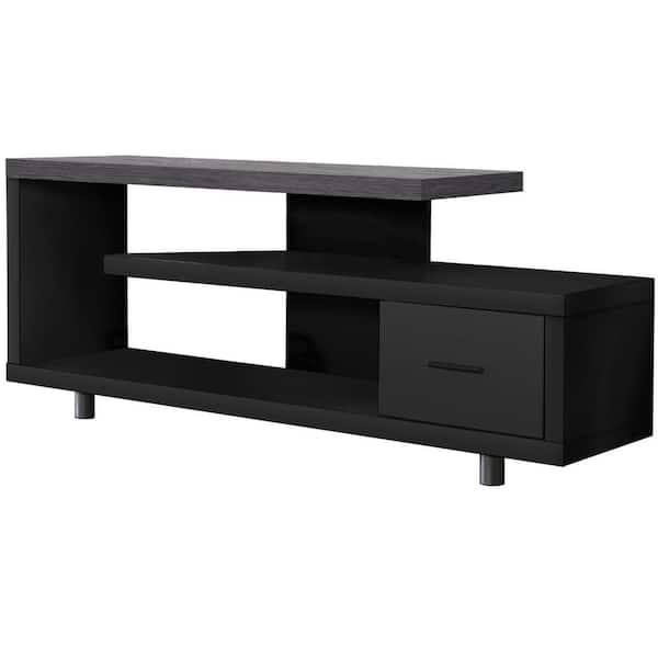 HomeRoots Jasmine 16 in. Black and Grey Particle Board TV Stand with 1 Drawer Fits TVs Up to 60 in.