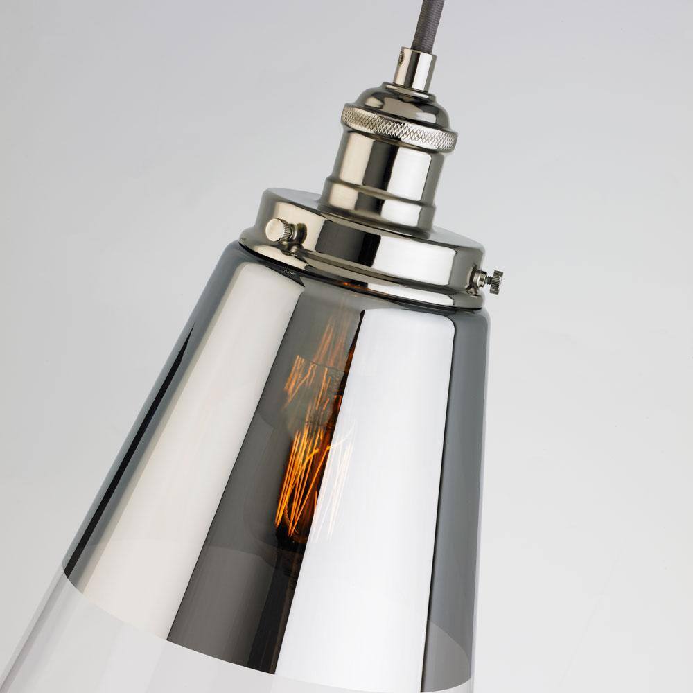 Polished Nickel Mini Pendant with Silver Glass Shade