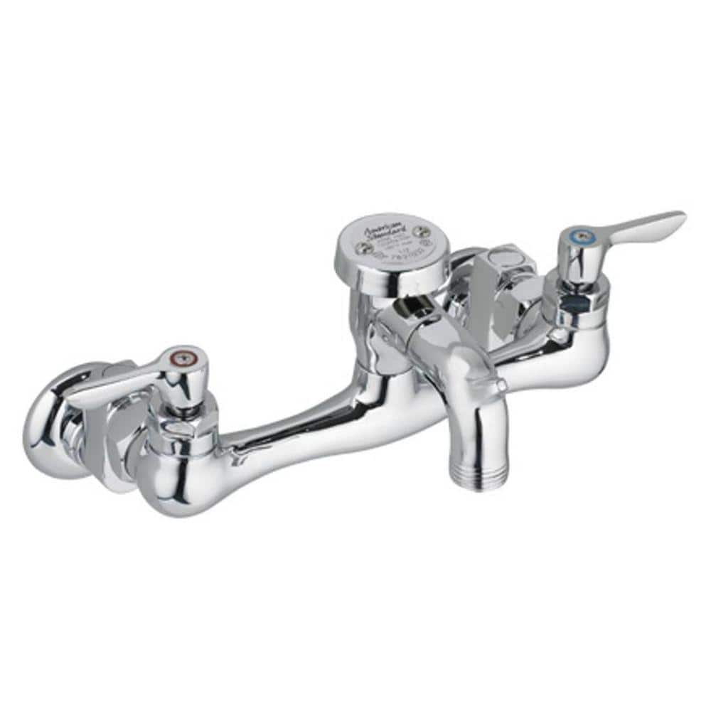 American Standard Commercial 6 In To 10 In Widespread 2 Handle Exposed Yoke Wall Mount Utility Faucet In Polished Chrome 8351 076 002 The Home Depot