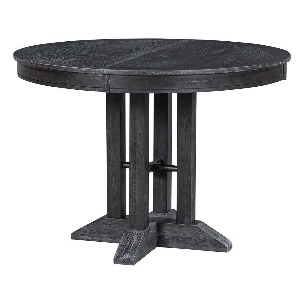 5-Piece Farmhouse Black Extendable Wood Top Dining Room Set Seats 4