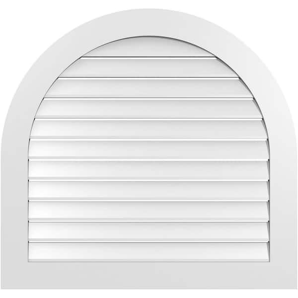 Ekena Millwork 38 in. x 36 in. Round Top Surface Mount PVC Gable Vent: Functional with Standard Frame