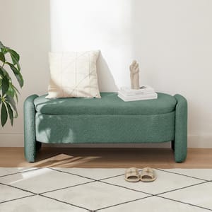 Dark Green 47 in. 3D Lamb Fleece Fabric Bedroom Bench Upholstered Ottoman with Large Storage Space for Living Room