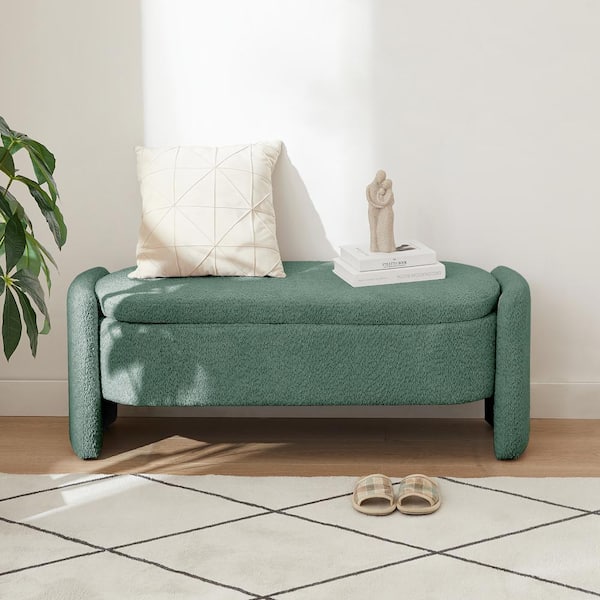 Unbranded Dark Green 47 in. 3D Lamb Fleece Fabric Bedroom Bench Upholstered Ottoman with Large Storage Space for Living Room