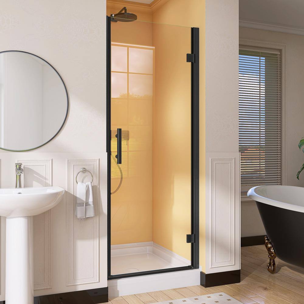 Matte Black Frameless Pivot Shower Door with Clear Tempered Glass