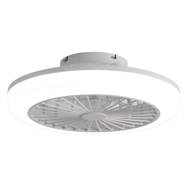 18in White Flush Mount Bladeless Modern Ceiling Fan with Light and Remote for Bedroom Kitchen Dining