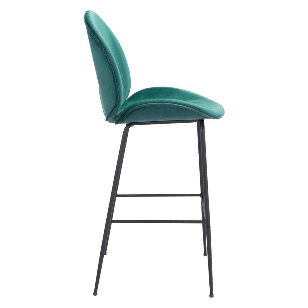 Teal Velvet and Black Steel Mid-Century Modern Bar Stool