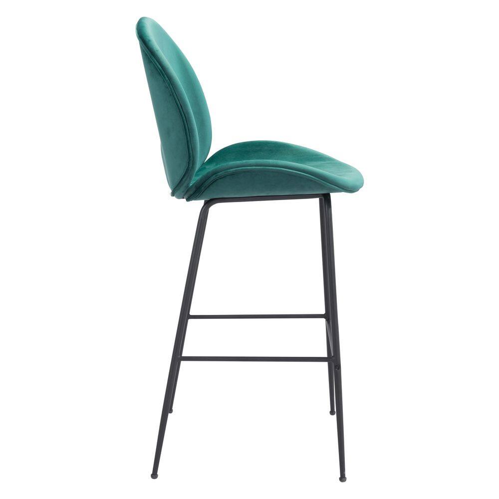 Teal Velvet and Black Steel Mid-Century Modern Bar Stool