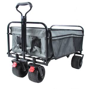 Tunearary 3.2 cu. ft. Gray Metal Folding Garden Cart with 2