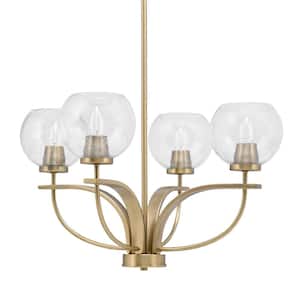 Olympia 4-Light Uplight Chandelier New Age Brass Finish 5.75 in. Clear Bubble Glass