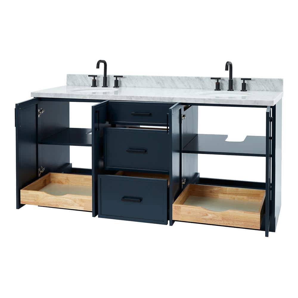 Midnight Blue Double Sink Vanity with Italian Carrara Marble Top