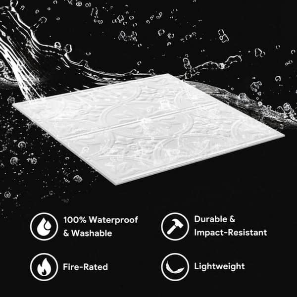 Fasarxiu White 2 ft. x 2 ft. Decorative Textured Waterproof