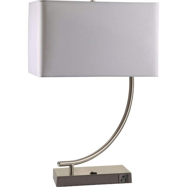 ORE International 22 in. Silver Metal Contemporary Table Lamp with Convenient Outlet