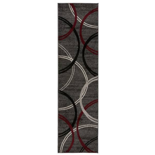WRG Toscana Red 2 ft. 7 in. x 8 ft. Modern Abstract Circles Indoor Runner Rug