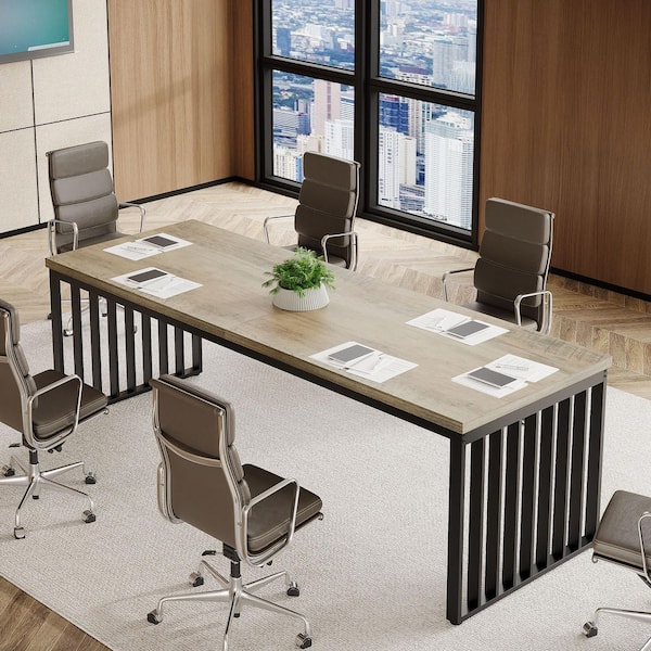BYBLIGHT Moronia 78.74 in. Rectangular Gray and Black Wood Computer Desk, Meeting Seminar Table for 6-People to 8-People
