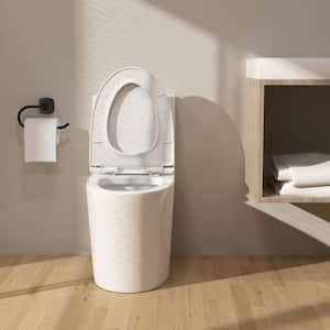 One-piece 1.1/1.6 GPF High Efficiency Dual Flush Elongated Toilet in Gloss White Soft-Close Seat Included