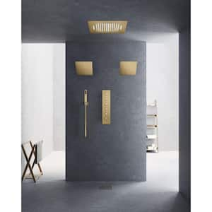 Thermostatic 5-Spray Patterns 20 in. Square LED Mood Lighting Bluetooth Music Shower System with Valve in Brushed Gold