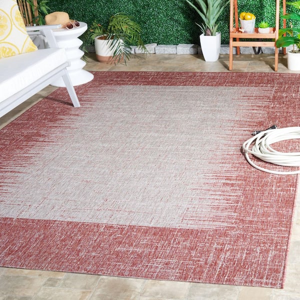 Courtyard Rust/Beige 7 ft. x 10 ft. Gradient Border Indoor/Outdoor Area Rug