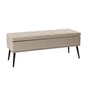 Conrado Beige Upholstered Flip Top Storage Bedroom Bench