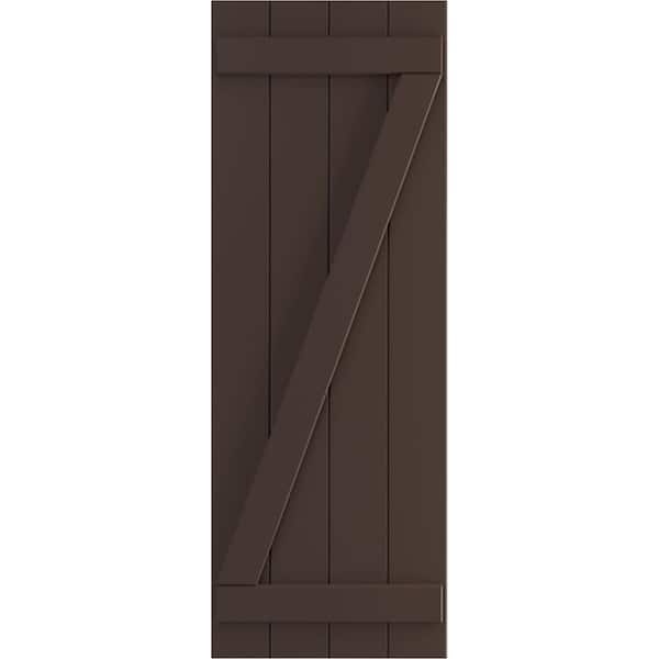 Ekena Millwork 21-1/2 in. x 32 in. True Fit PVC 4-Board Joined Board and Batten Shutters with Z-Bar Pair in Raisin Brown