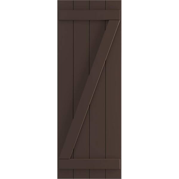 Ekena Millwork 21-1/2 in. x 67 in. True Fit PVC 4-Board Joined Board and Batten Shutters with Z-Bar Pair in Raisin Brown