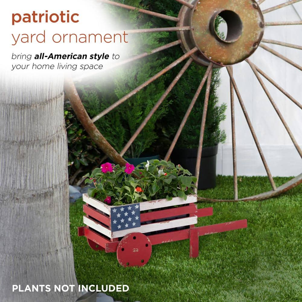 21" Rustic Red and White Wooden Wheelbarrow Planter