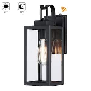 Foothill 13.78 in 1-Light Matte Black Outdoor Wall Lantern Sconce with Clear Glass with Dusk to Dawn