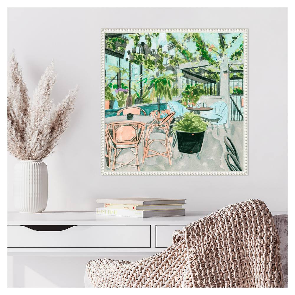 Little Green Cafe I by Melissa Wang 22" White Framed Canvas Wall Art