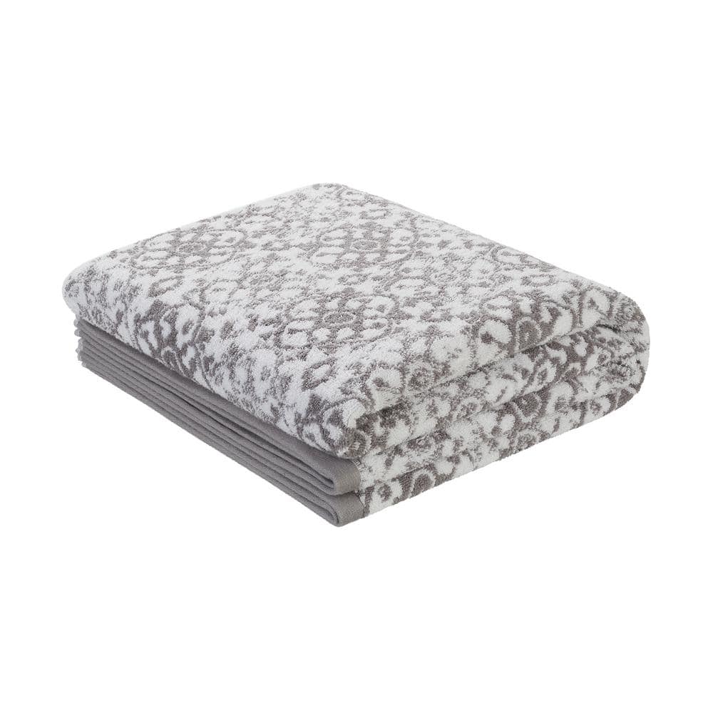 Aziza Gray and White Cotton Towel Set, 4 Pieces