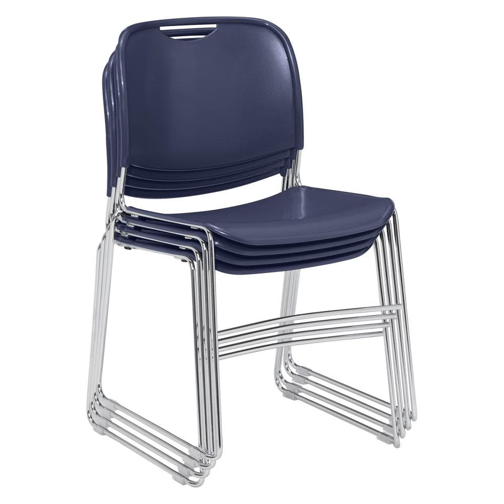 Navy Blue Armless Metal Stacking Chair
