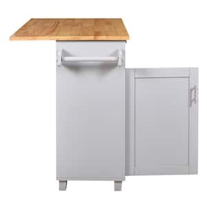 Gray Wood 39 in. W Kitchen Island with Drop Leaf, Drawer, and Internal Storage Rack