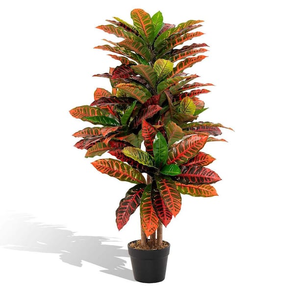 Costway 40 in. Tall Artificial Croton Plant Faux Fiddle Leaf fig Tree Fake Croton Palm Tree
